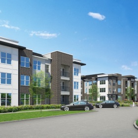 A new standard of living a large building rendering under a blue sky
